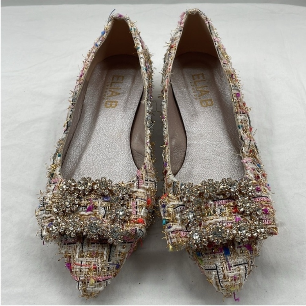 NEW! Anthropologie ELIA B Spain Made Tweed Flats With Jewel Front. EU36. - Picture 3 of 14